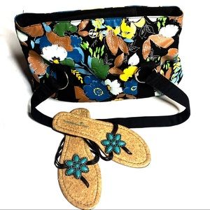 “SPLIT’ canvas bag & Montiego Bay Sandals size 7.5